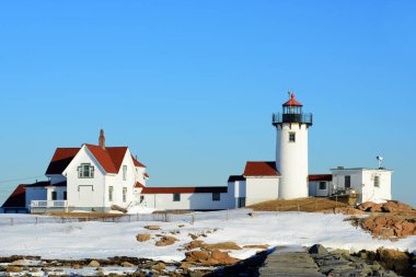 Eastern Point Deniz Feneri, Cape Ann, Massachusetts MA, ABD. Bu tarihi deniz feneri 1832 'de Gloucester Limanı girişine inşa edildi..