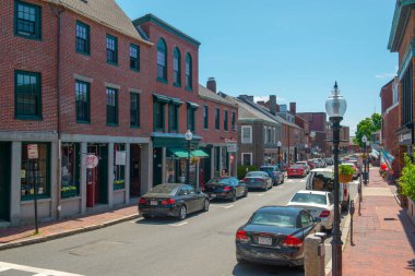 Ana caddedeki tarihi ticari binalar Gloucester, Massachusetts, MA, ABD.