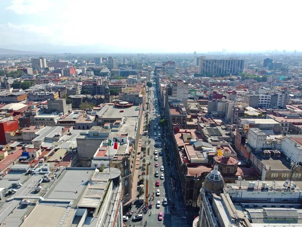 Historic center of Mexico City and Avenue 20 de Noviembre aerial view near Zocalo Constitution Square, Mexico City CDMX, Mexico. Historic center of Mexico City is a UNESCO World Heritage Site