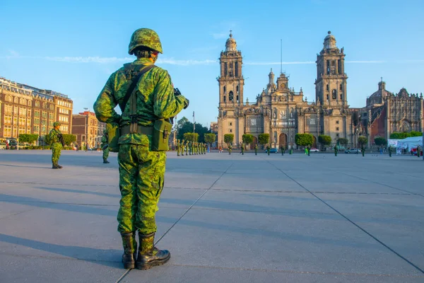 Levantando Bandera Guardia Honor Zócalo Frente Catedral Metropolitana Centro Histórico —  Fotos de Stock