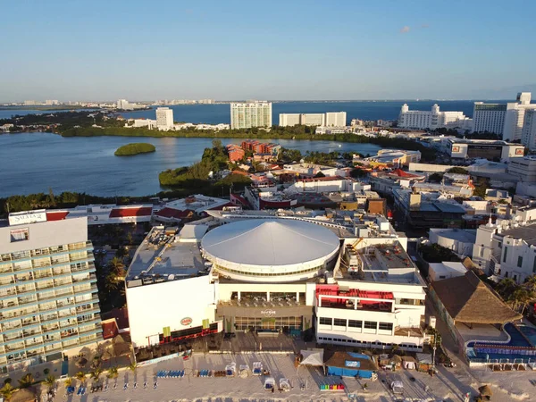 Cancun Hard Rock Cafe Forum Sea Mall Légi Felvétel Reggel — Stock Fotó