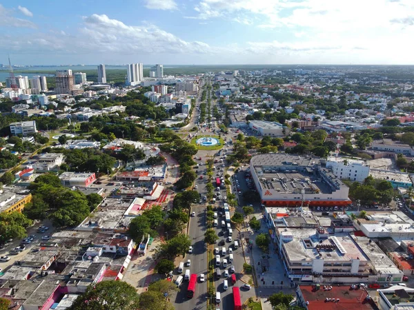 Avenida Tulum Avenue Εναέρια Θέα Στο Κέντρο Του Κανκούν Quintana — Φωτογραφία Αρχείου