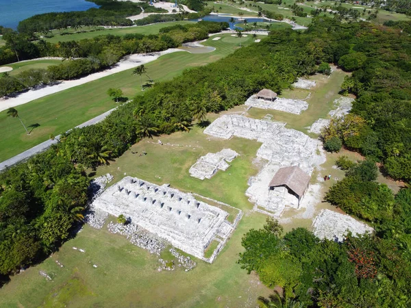 Maya Ruína Rey Sítio Arqueológico Vista Aérea Cancún Quintana Roo — Fotografia de Stock