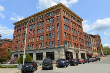 Hammond Caddesi 'ndeki tarihi bloklar Bangor, Maine ME, ABD.