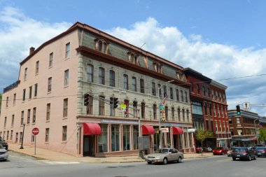 Bangor şehir merkezindeki Ana Cadde 'deki Tarihi Bloklar, Maine ME, ABD.