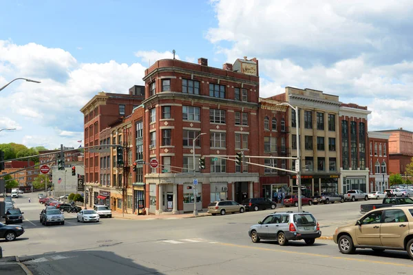 Historic Blocks State Street Harlow Street Intersection Downtown Bangor Maine — Stock Photo, Image