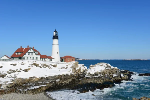 Portland Head Lighthouse Keepers House Winter Cape Elizabeth Maine Usa — Stock fotografie