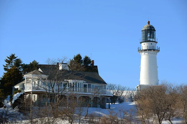 Cape Elizabeth Lighthouse Také Známý Jako Two Lights Nachází Městě — Stock fotografie