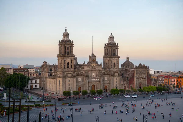 Plaza Constitución Zócalo Catedral Metropolitana Atardecer Centro Histórico Ciudad México —  Fotos de Stock