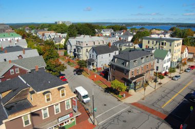 Portland City Skyline, Portland, Maine, ABD 'deki Munjoy Hill' deki Portland Gözlemevinden..
