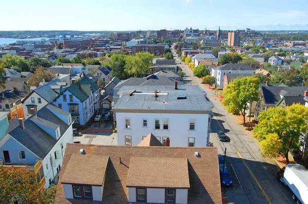 Portland City Skyline, from Portland Observatory on Munjoy Hill in Portland, Maine, USA.