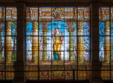 Stained glass window in Chapultepec Castle on Chapultepec Hill in Mexico City CDMX, Mexico. The castle, built in 1864 with Neoclassic style, was the residence of the Second Mexican Empire. clipart