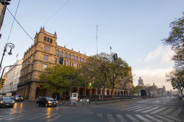 Federal District Byggnader Morgonen Zocalo Constitution Square Vid Soluppgången Mexico — Stockfoto