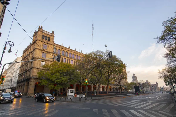 Bâtiments District Fédéral Matin Sur Place Constitution Zocalo Lever Soleil — Photo