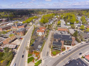 Andover 'ın Andover, Massachusetts, MA, ABD' deki tarihi merkezinin hava görüntüsü.. 