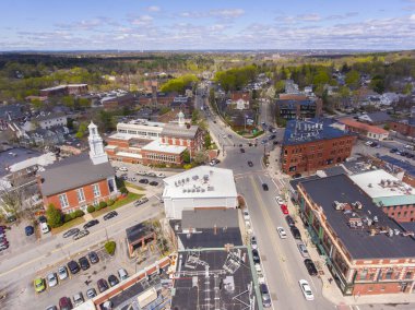 Andover 'ın Andover, Massachusetts, MA, ABD' deki tarihi merkezinin hava görüntüsü..