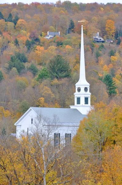 Stowe Community Church New England Fall Foliage Background Town Stowe — Stock fotografie