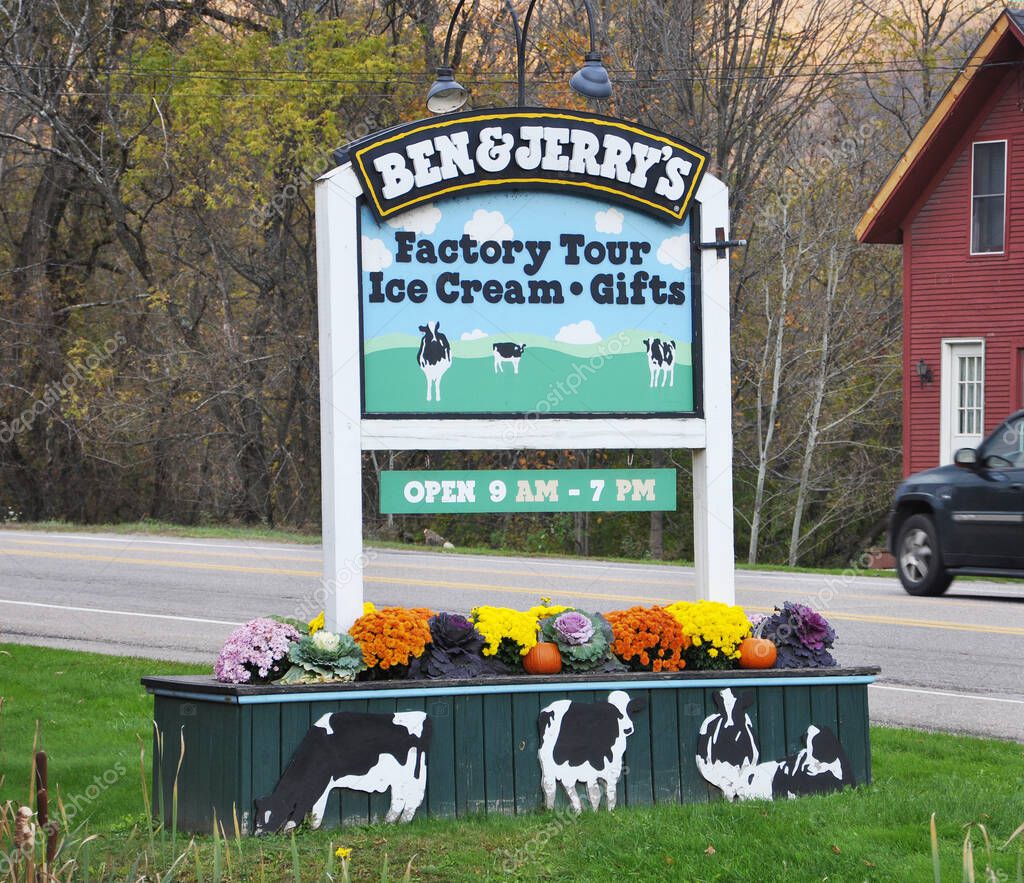 Ben and Jerry's Ice Cream Factory in town of Waterbury, Vermont VT, USA.