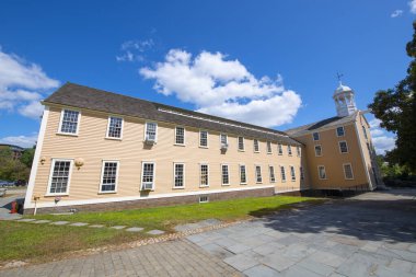 Historic Old Slater Mill building in Old Slater Mill National Historic Landmark on Roosevelt Avenue in downtown Pawtucket, Rhode Island RI, USA.