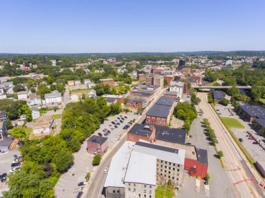 Woonsocket Main Street Historic District hava görüntüsü Woonsocket şehir merkezinde, Rhode Island RI, ABD.