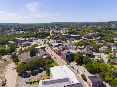 Woonsocket Main Street Historic District hava görüntüsü Woonsocket şehir merkezinde, Rhode Island RI, ABD.