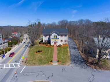 Boston Marathon office building near Start Line on Main Street in town of Hopkinton, Massachusetts MA, USA.