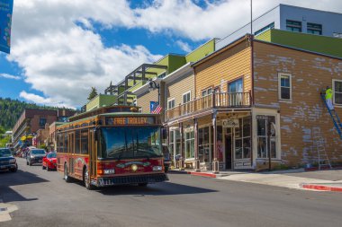 Park City 'deki Ücretsiz Trolley Tarihi Ana Cadde Park City, Utah UT, ABD. 