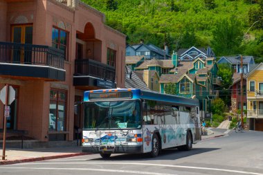 Park City 'deki Ücretsiz Trolley Tarihi Ana Cadde Park City, Utah UT, ABD. 
