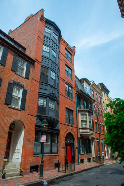 Historic Buildings at 79 Myrtle Street on Beacon Hill, Boston, Massachusetts MA, USA.