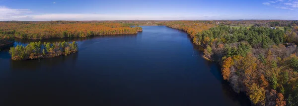 Ashland Reservoir Aerial View Panorama Fall Foliage Ashland State Park — Stockfoto