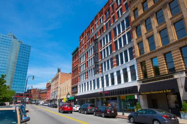 Worcester, Massachusetts MA 'nın merkezindeki Commercial Street 38 Front Caddesi' ndeki Tarihi Takip Binası. Teşekkürler. 