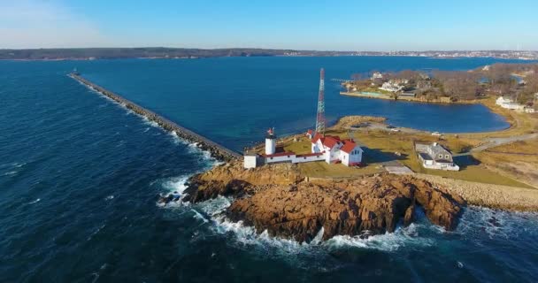 Vista Aérea Eastern Point Lighthouse Gloucester Harbor Cape Ann Noreste — Vídeos de Stock