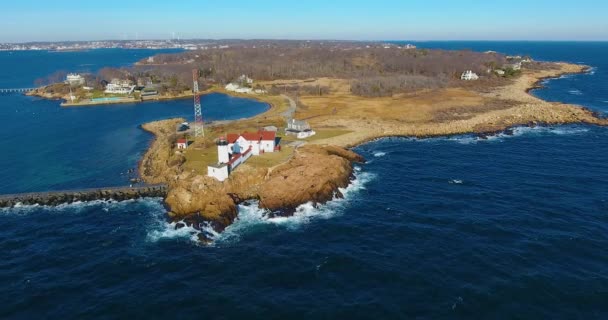 Widok Lotu Ptaka Eastern Point Lighthouse Gloucester Harbor Cape Ann — Wideo stockowe