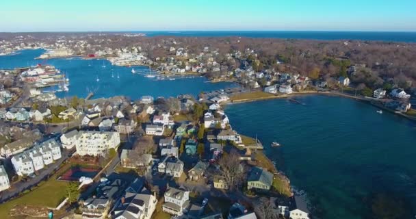 Luchtfoto Van Rocky Neck Gloucester Harbor City Gloucester Cape Ann — Stockvideo