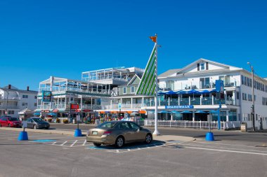 Ocean Boulevard ve F Caddesi 'nin köşesindeki tarihi Broadwalk Cafe Hampton Beach, New Hampton, New Hampshire NH, ABD.