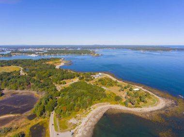 Yazın Odiorne Point ve sahil hava manzarası ABD 'nin New Hampshire NH eyaletinin Rye kasabasındaki Odiorne Point State Park' ında.. 