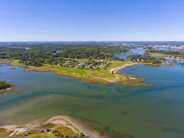 Sheafes Point Pole Golfowe Widok Lotu Ptaka Rzekę Piscataqua Pobliżu — Zdjęcie stockowe