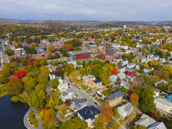 Clark University University Park Aerial View Fall Foliage City Worcester — Stock Photo, Image