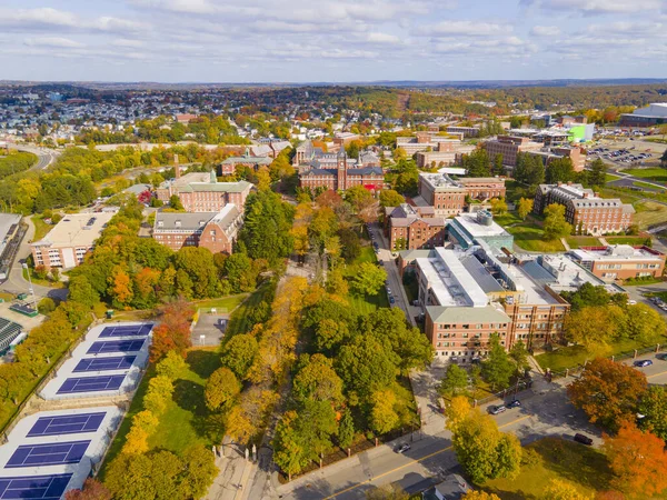 College Holy Cross Und Landschaft Luftaufnahme Mit Herbstlaub City Worcester — Stockfoto