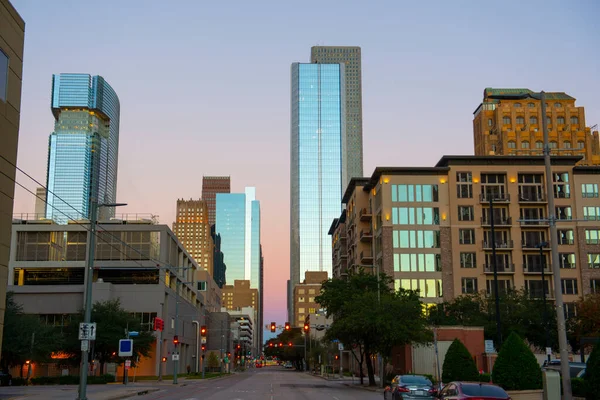 Houston Modern City Skyline Sunrise Capitol Street Branch Street Downtown — Stock Photo, Image