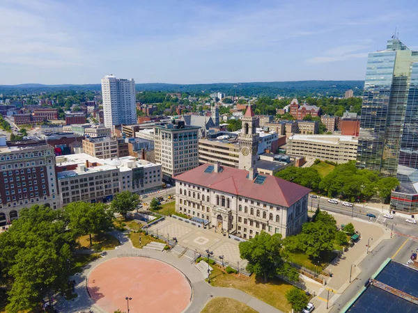 Widok Lotu Ptaka Historyczne Centrum Worcester Tym Worcester City Hall — Zdjęcie stockowe