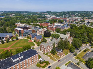Worcester Politeknik Enstitüsü WPI ana kampüsünün hava görüntüsü Worcester, Massachusetts MA, ABD.  
