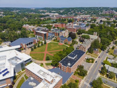 Worcester Politeknik Enstitüsü WPI ana kampüsünün hava görüntüsü Worcester, Massachusetts MA, ABD.  