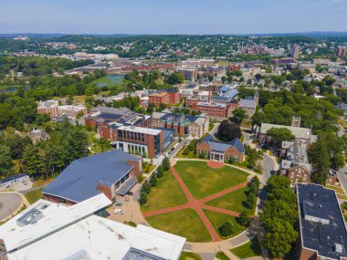 Worcester Politeknik Enstitüsü WPI ana kampüsünün hava görüntüsü Worcester, Massachusetts MA, ABD.  