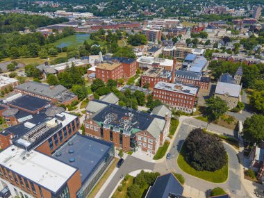 Worcester Politeknik Enstitüsü WPI ana kampüsünün hava görüntüsü Worcester, Massachusetts MA, ABD.  