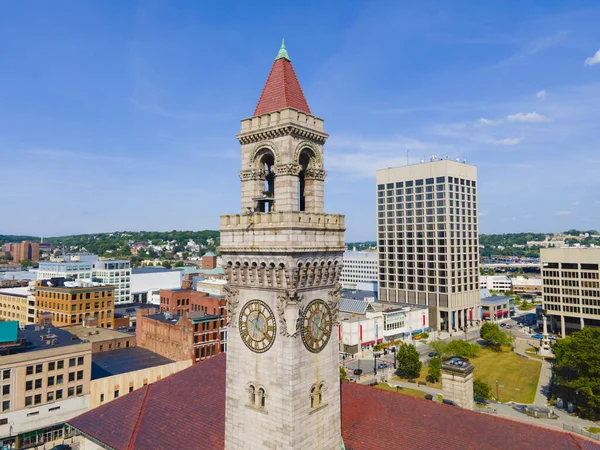 Widok Lotu Ptaka Historyczne Centrum Worcester Tym Worcester City Hall — Zdjęcie stockowe