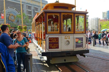 Antika Kablo Araba Powell Hyde Hattı Powell Caddesi Terminali San Francisco şehir merkezindeki Market Caddesi, Kaliforniya CA, ABD.