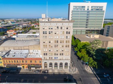 California Binası hava görüntüsü 11 S San Joaquin Sokağı tarihi şehir merkezi Stockton, Kaliforniya CA, ABD. 