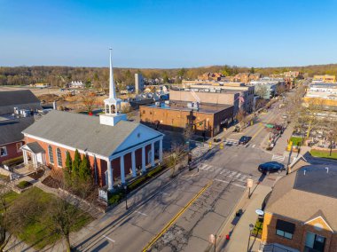 İlk Presbyterian Kilisesi hava görüntüsü Hutton Caddesi 200 numarada, tarihi şehir merkezi Northville, Michigan MI, ABD. 