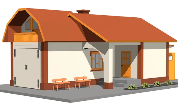 Kreslené house.3d vykreslování — Stock fotografie